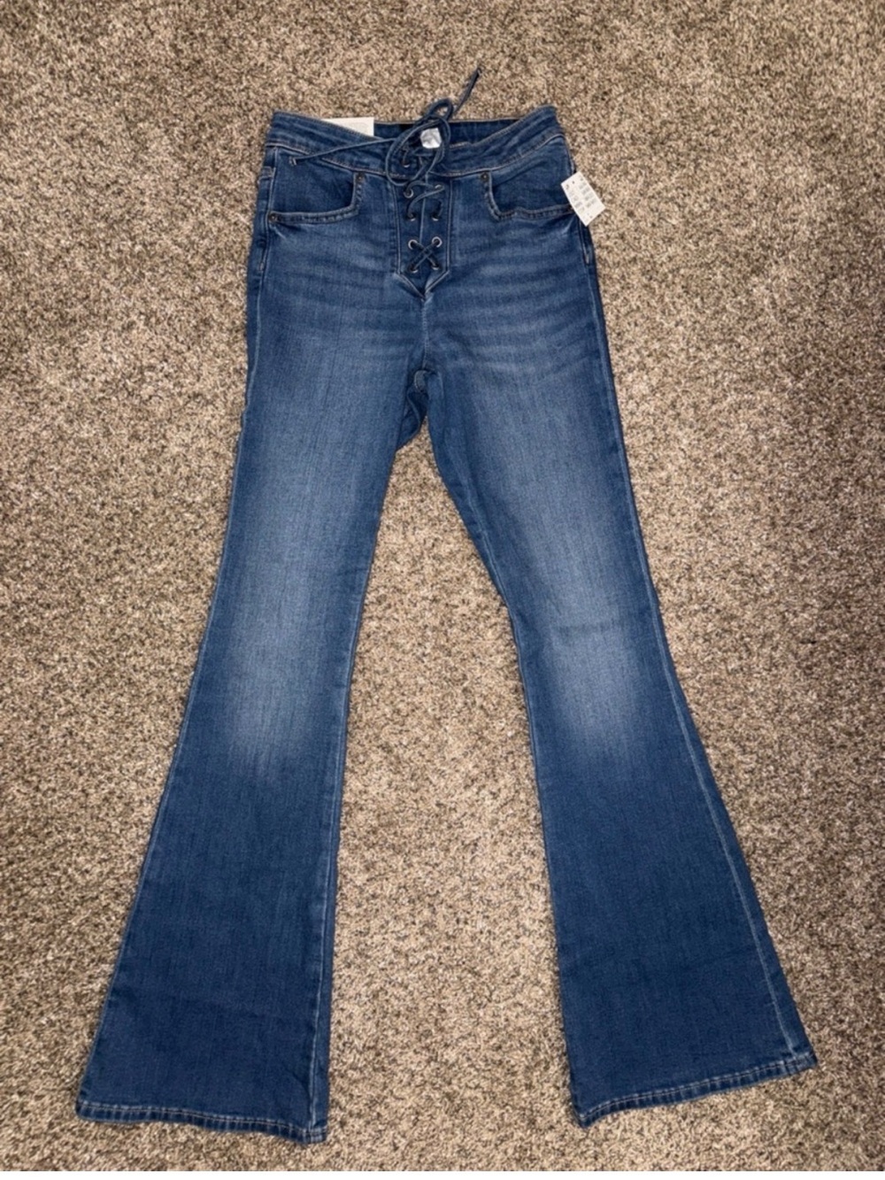 H&M Lace-Up High-Rise Flare Jeans - Blue Denim